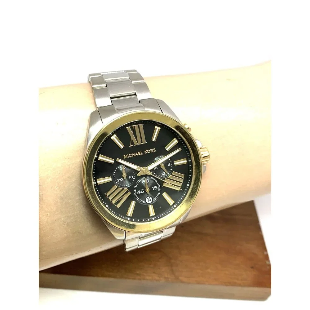 Michael Kors Men's Watch MK8880 Quartz Chronograph Black Dial Two Tone Steel